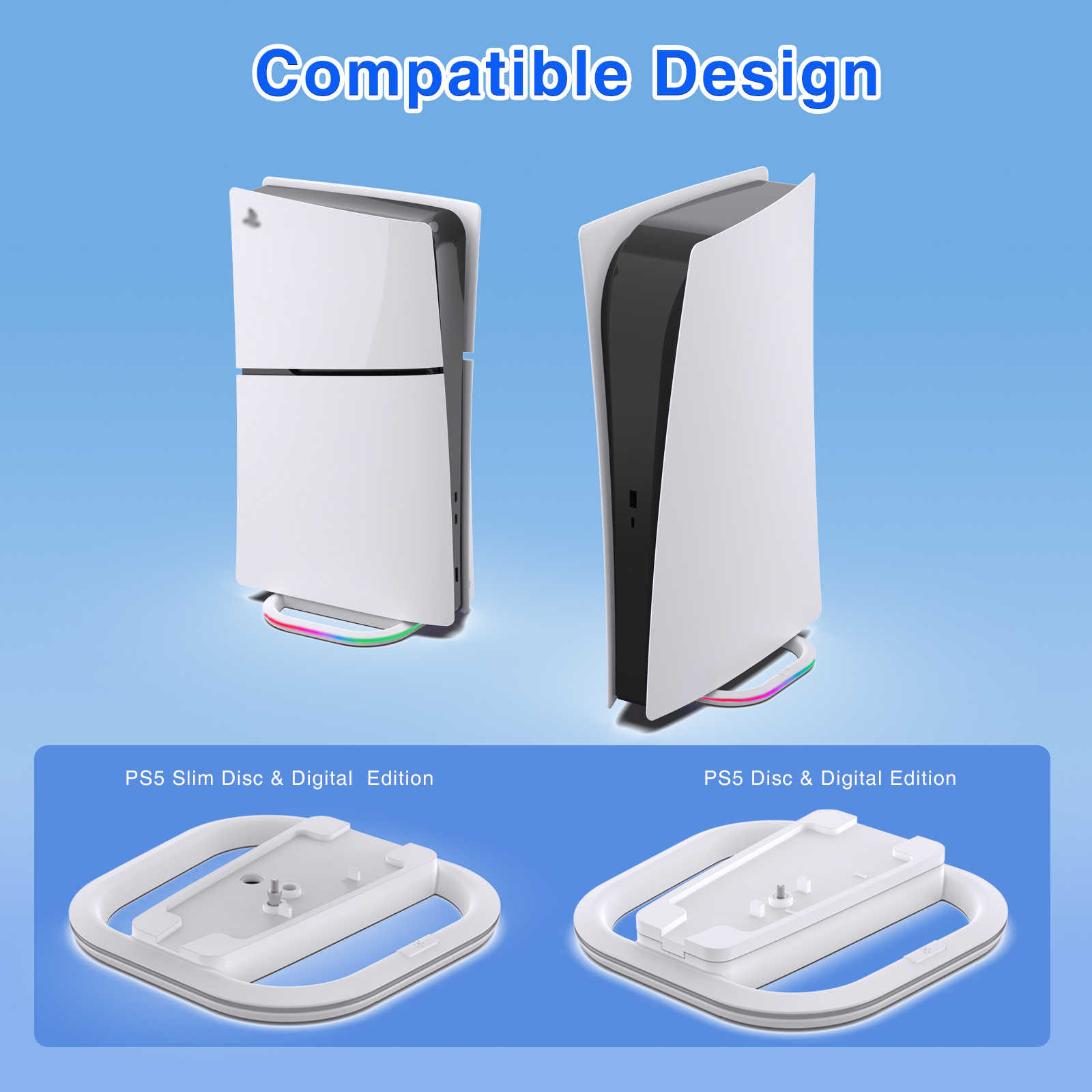 PS5 Vertical RGB 7 Modes Light Stand Sturdy Base Easy Install for PS5 Slim Playstation 5 Console